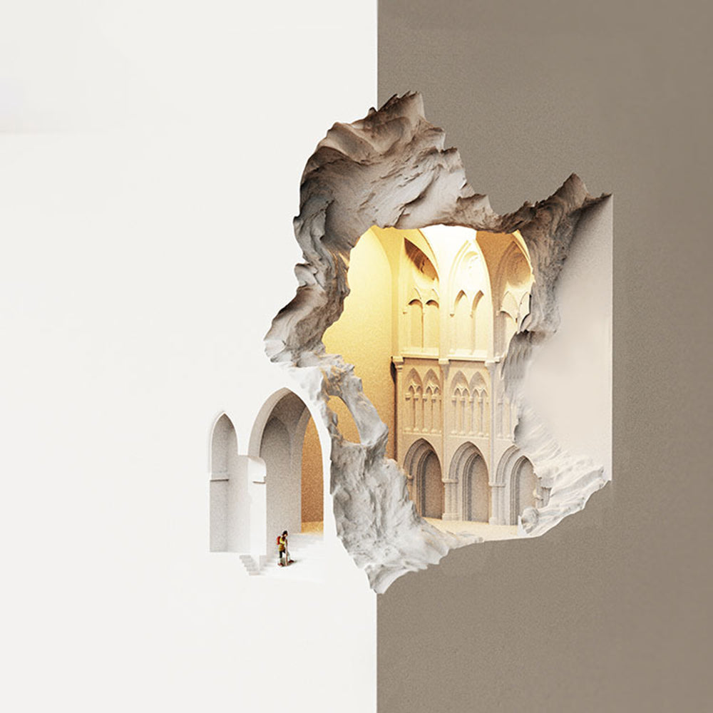Natotuk Art Deco Flush LED Plaster Wall Lamp, White