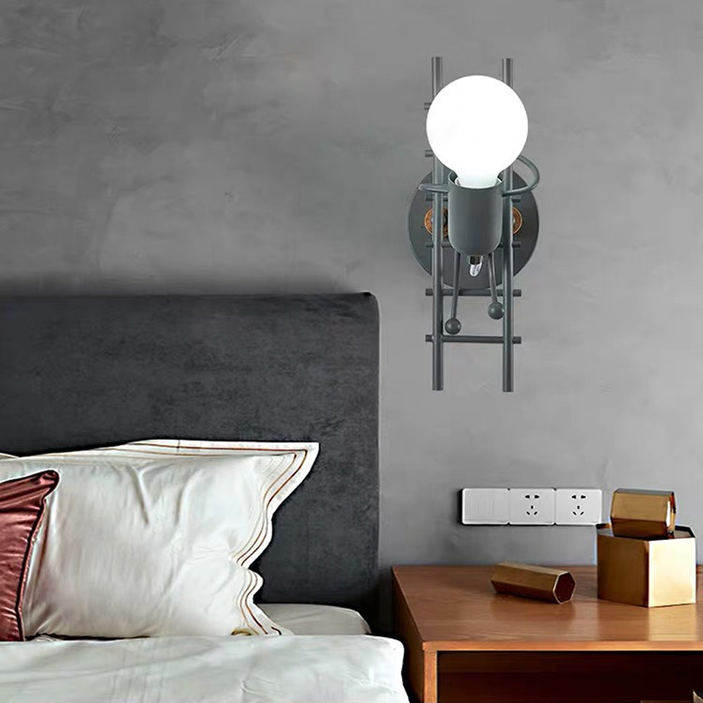 Hibinot Industrial Man Metal/Wood Wall Light, Gray/White/Green