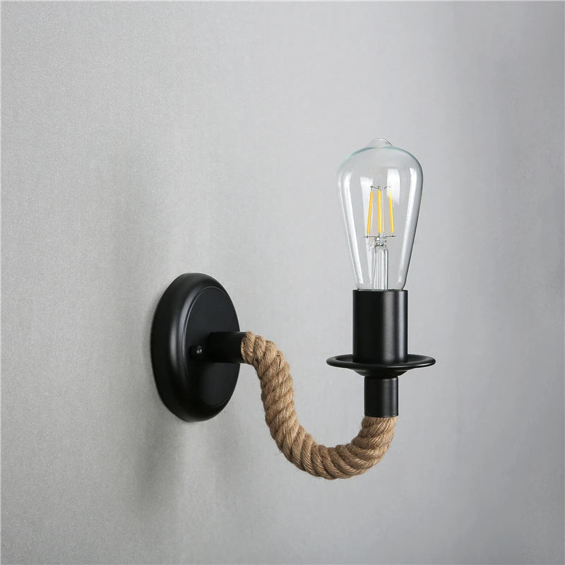 Herulen Vintage Indoor Wall Lamp Black Metal/Rope Indoor/Hallway