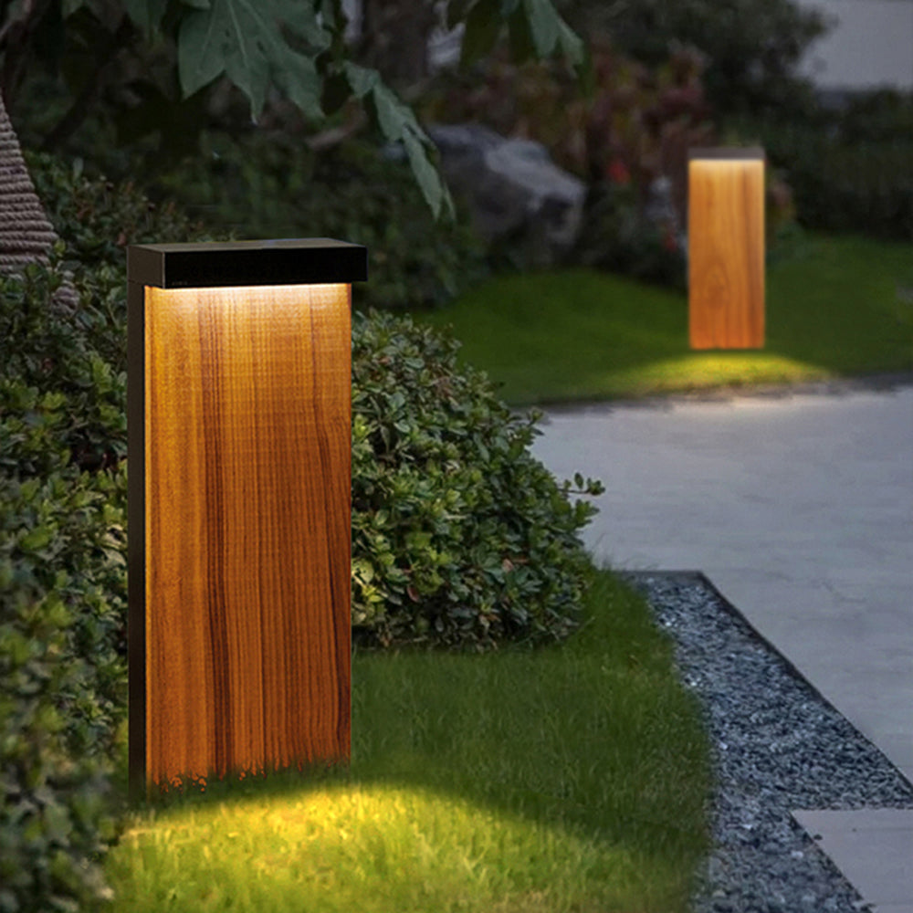 Labemut Modern Metal Rectangular Outdoor Path Light, Wood