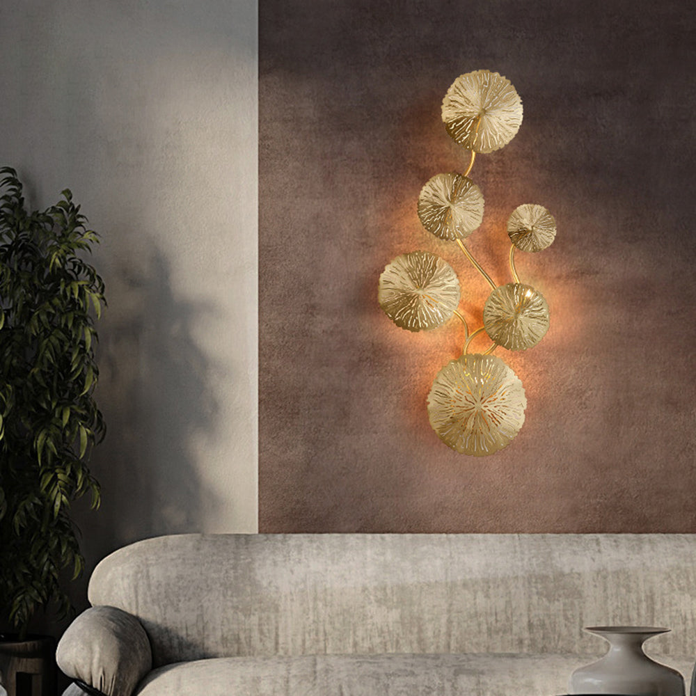 Gutinom Modern Metal Round Lotus Leaf Wall Lamp, Gold