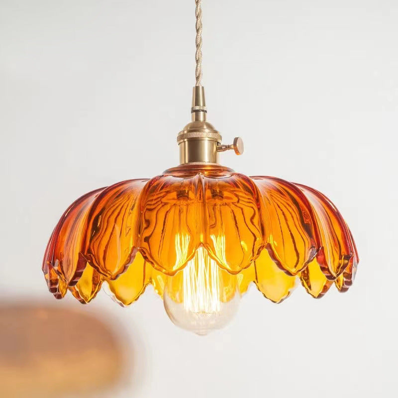 Rumibamo Retro LED Pendant Light Colourful Glass/Metal Flower Dining Room