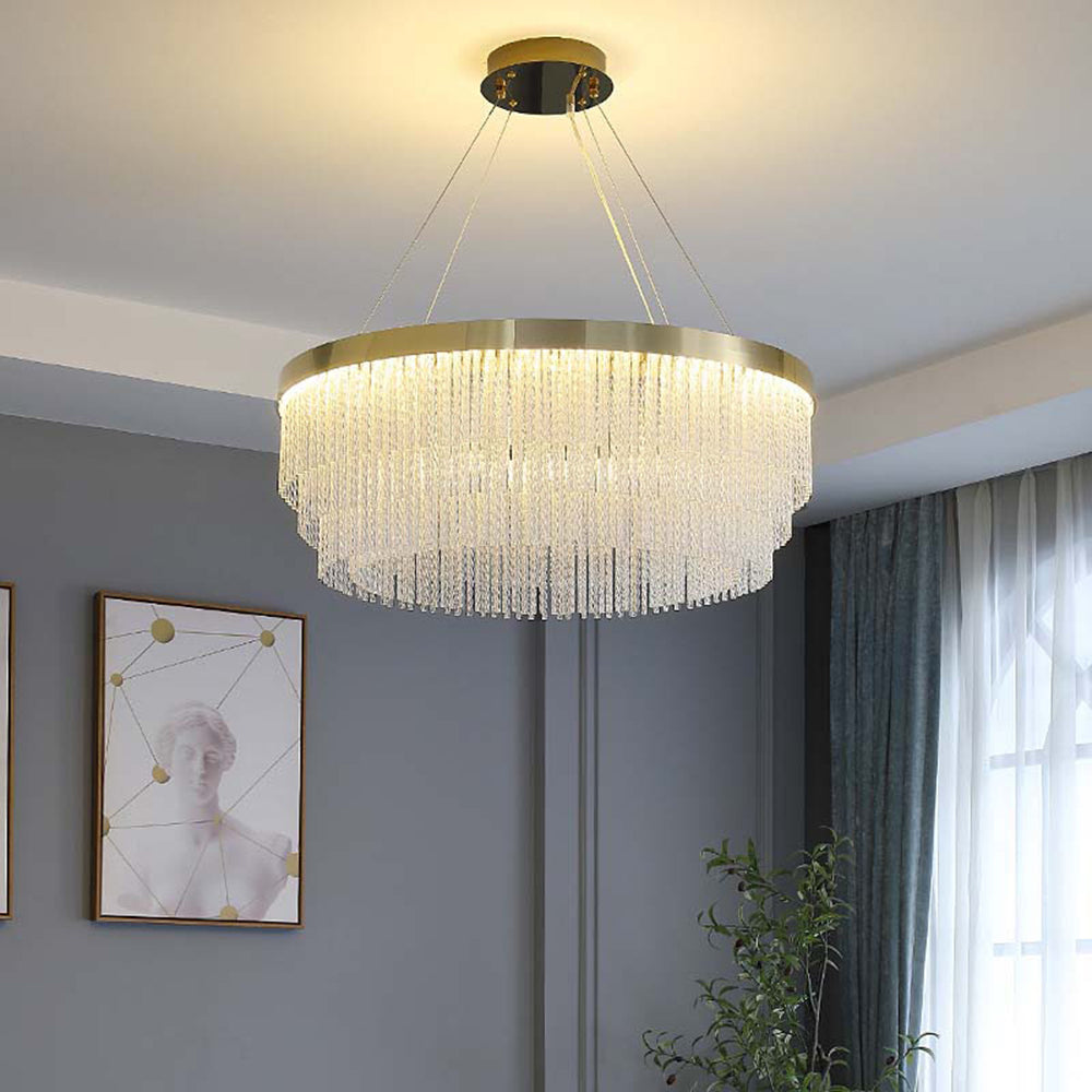 Letanil Modern Spiral Crystal Ring /Rectangle Chandelier, Gold