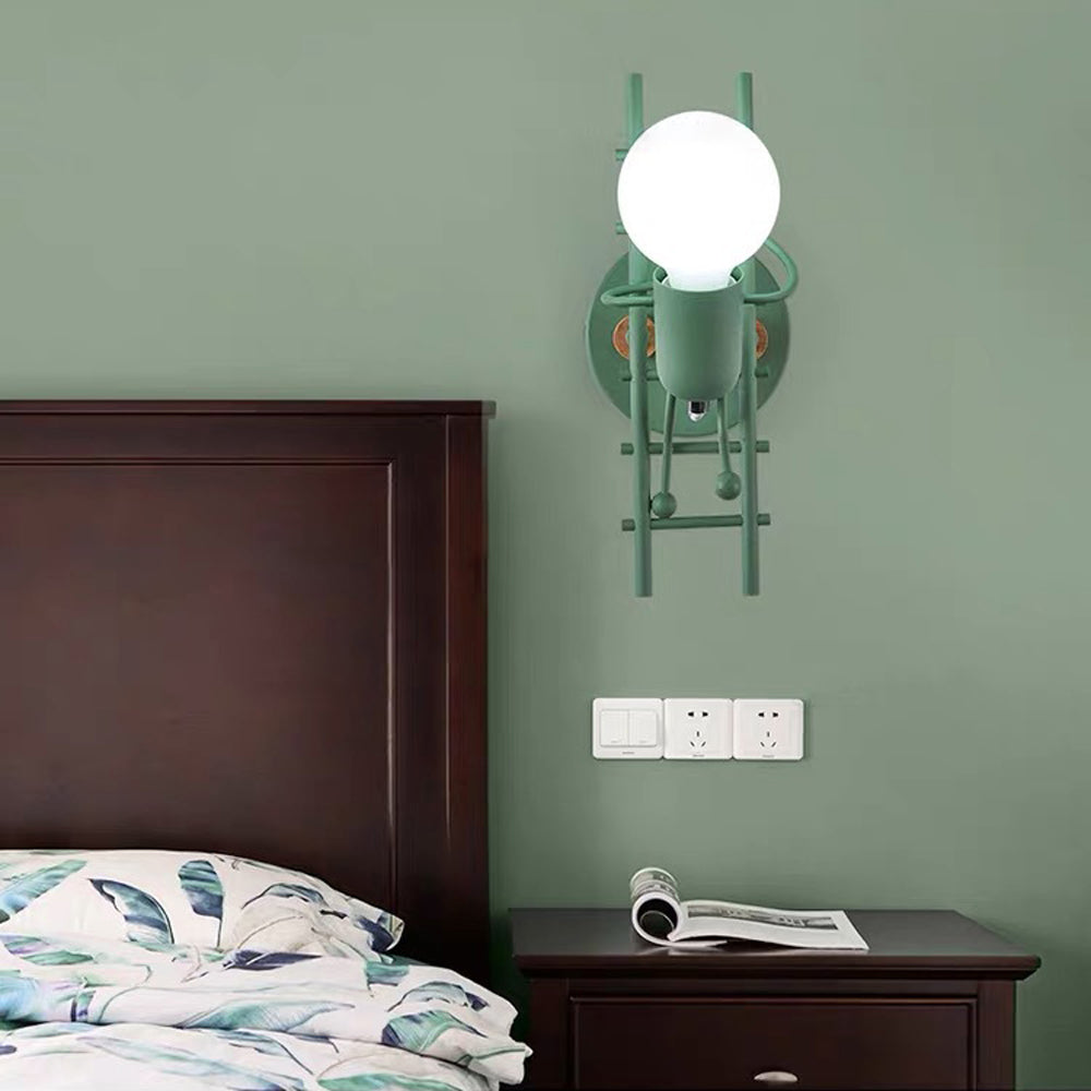 Hibinot Industrial Man Metal/Wood Wall Light, Gray/White/Green