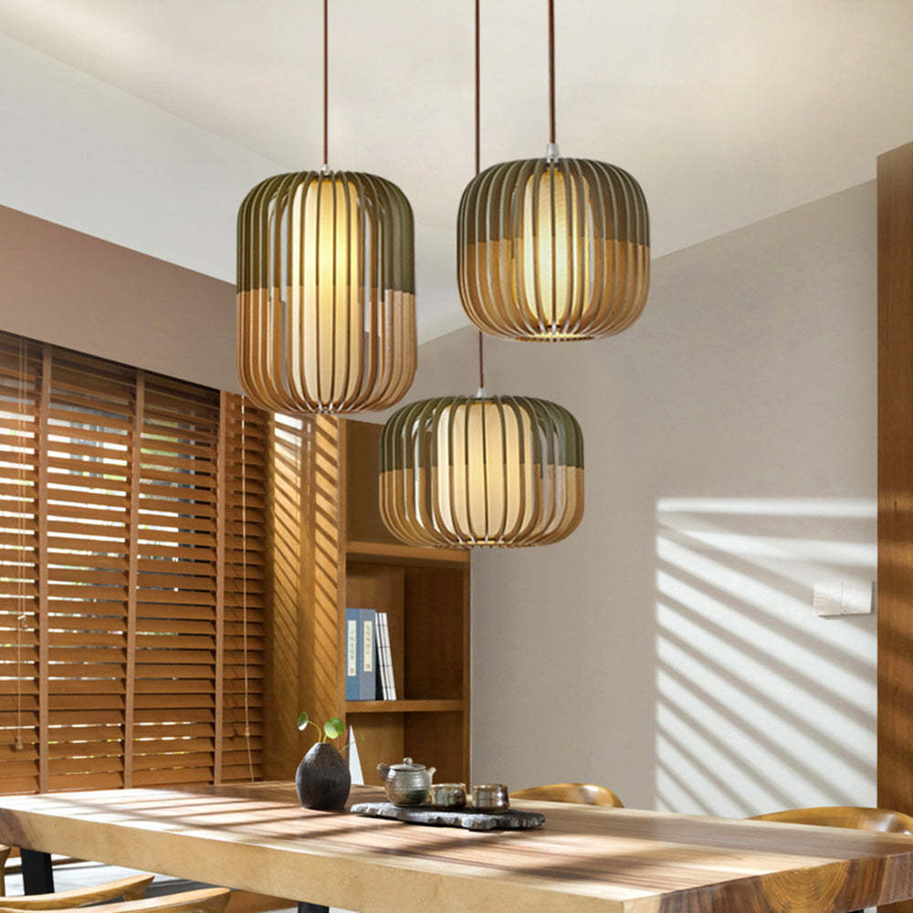 Tamisas Modern Birdcage Wood Pendant Light