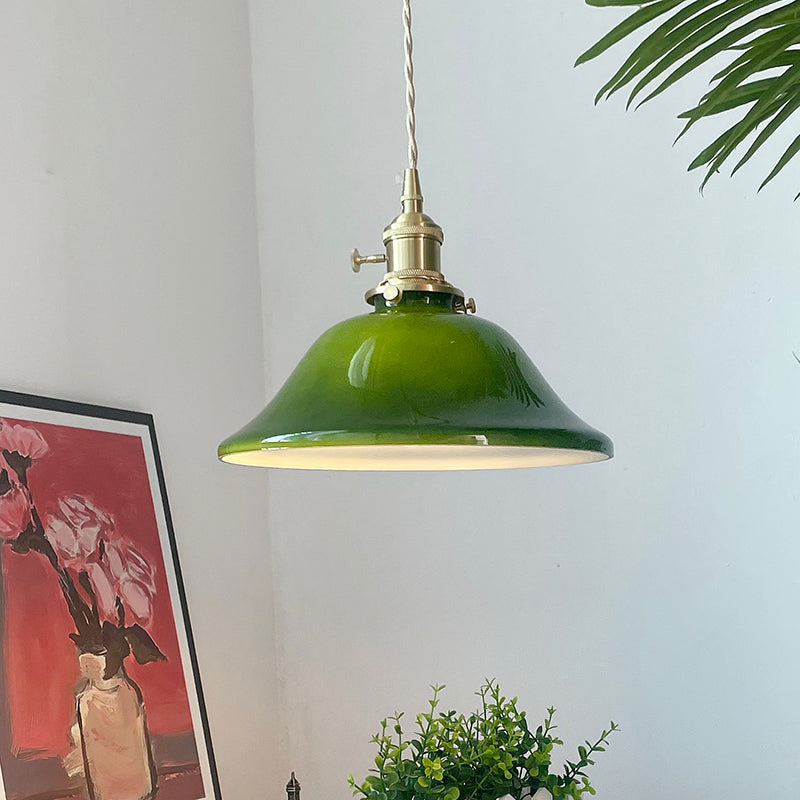 Juguped Rustic Vintage LED Pendant Light Green Copper Glass Dining Room