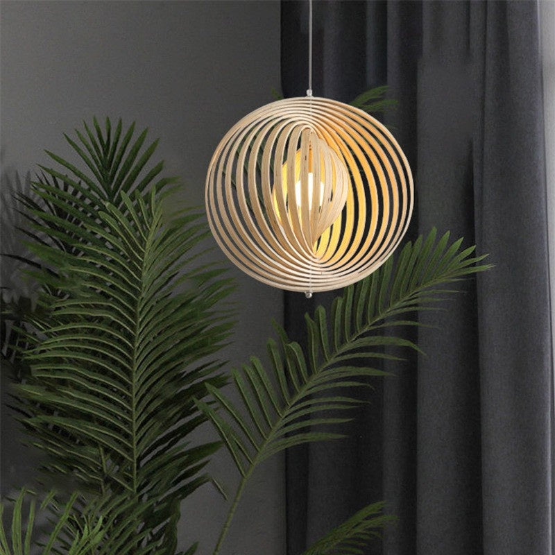 Rovukak Japanese LED Pendant Light Black/Gold Wood Bedroom/Bar