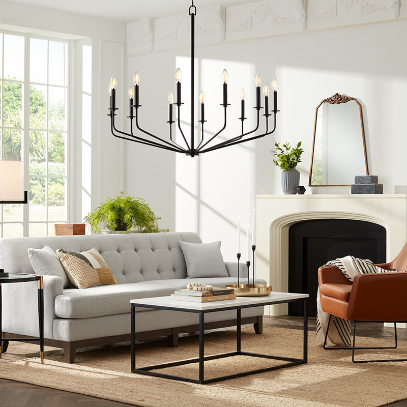 Jegenun Modern Industrial LED Chandelier Black Metal Living Room