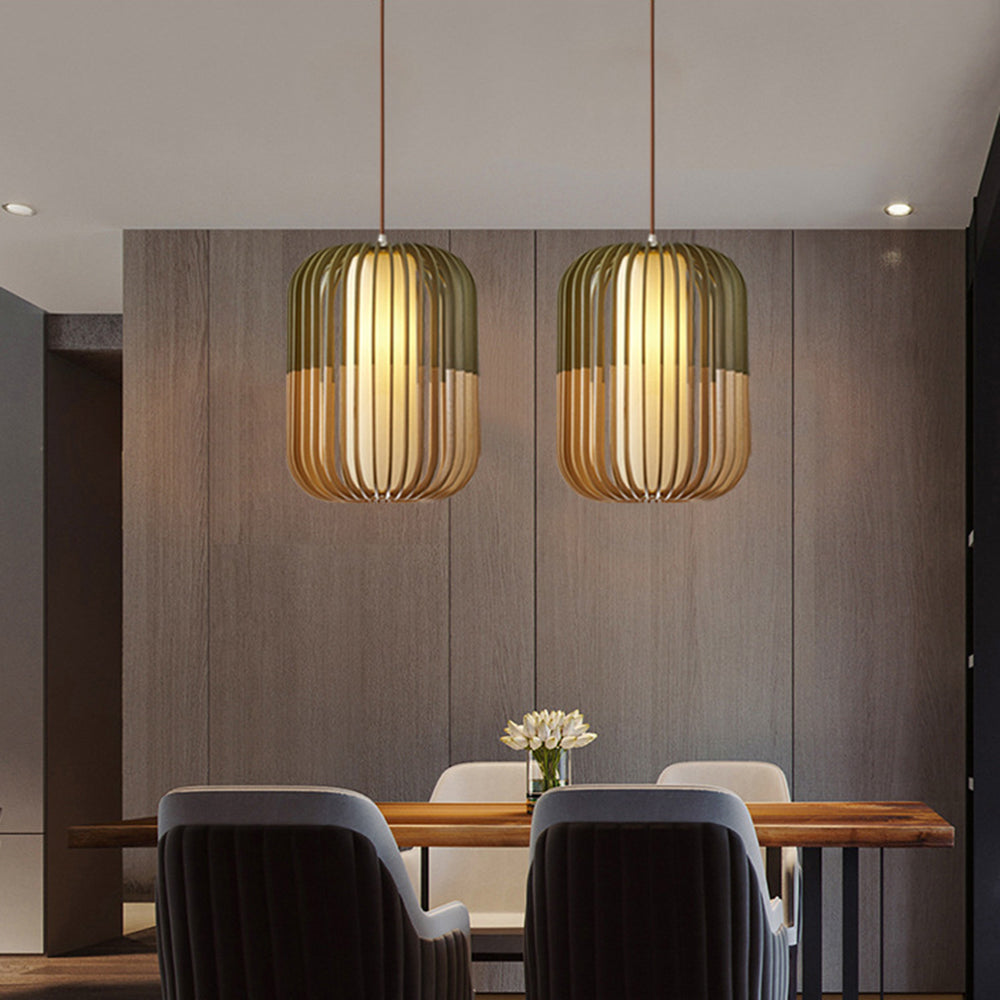 Tamisas Modern Birdcage Wood Pendant Light