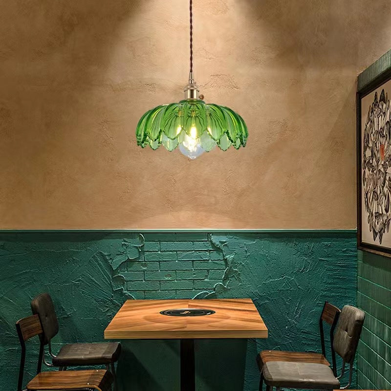 Rumibamo Retro LED Pendant Light Colourful Glass/Metal Flower Dining Room