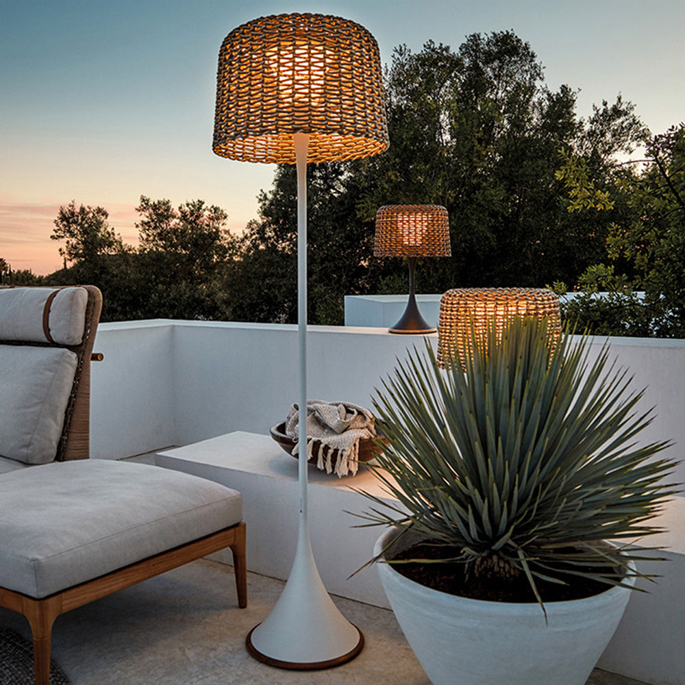 Govomed Waterproof Outdoor Floor Lamp, Rattan，Balcony/Terrace