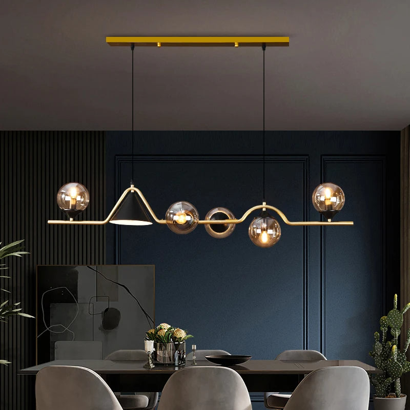Nedabor Modern LED Pendant Light Black/Gold Glass Living Room/Bedroom