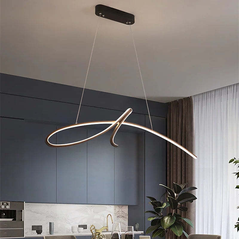 Fubunik Pendant Light Irregular-curved Modern, Metal, Black/Gold, Restaurant