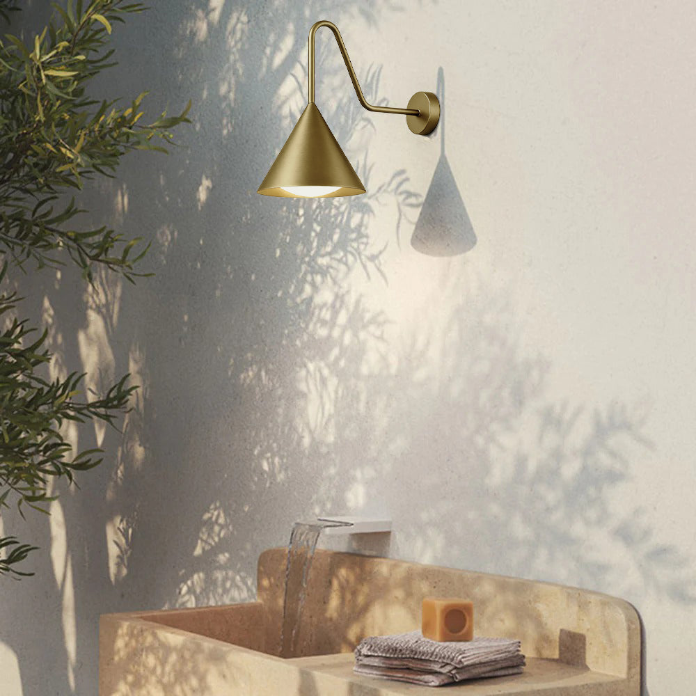 Kisumit Modern Minimalist Cone Metal Outdoor Waterproof Wall Lamp，Black/Gold