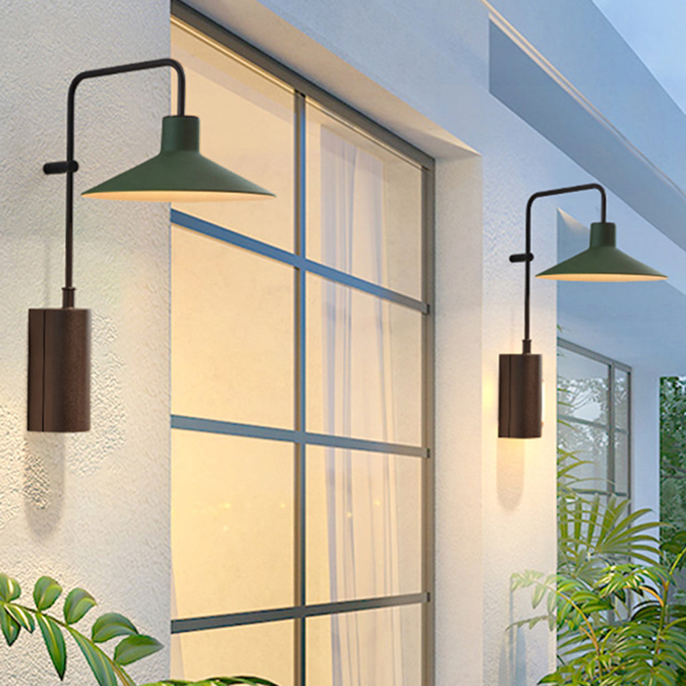 Fosabod Modern Minimalist Wide Cone Shape Metal Outdoor Waterproof Wall Lamp, Coffee/Green