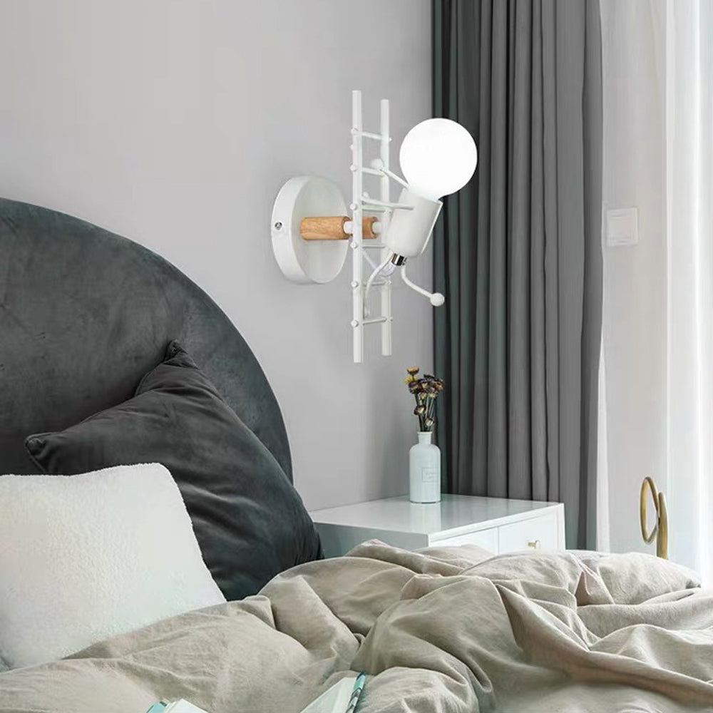 Hibinot Industrial Man Metal/Wood Wall Light, Gray/White/Green