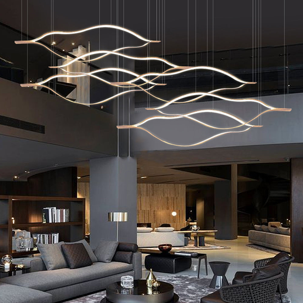 Kasusal LED Linear Minimalist Wave Golden Leaf Shaped Pendant Light