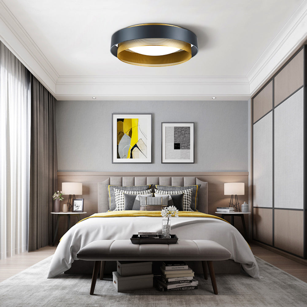 Fusoros Modern Ring Metal/ Flush Mount Ceiling Light, White/Black