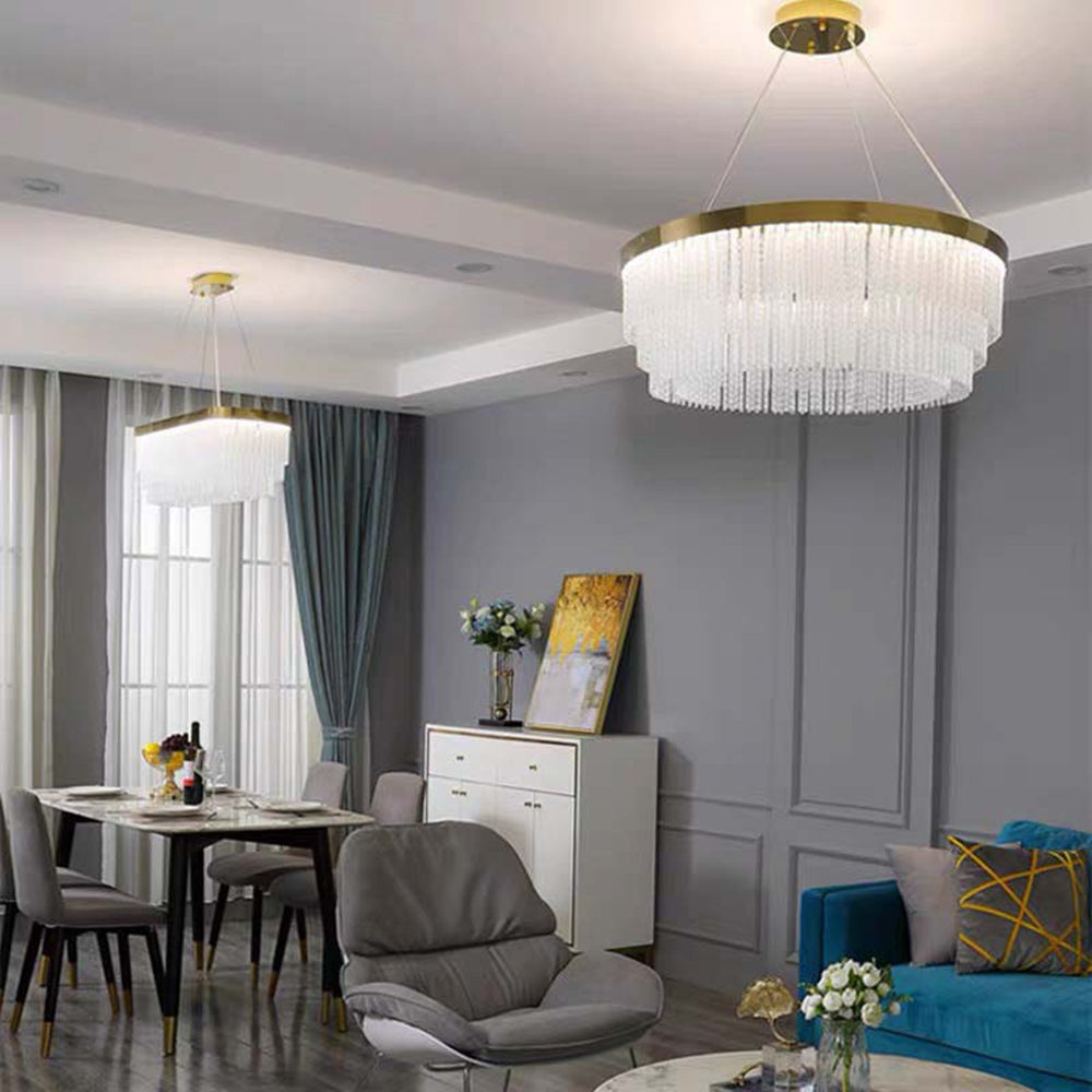 Letanil Modern Spiral Crystal Ring /Rectangle Chandelier, Gold