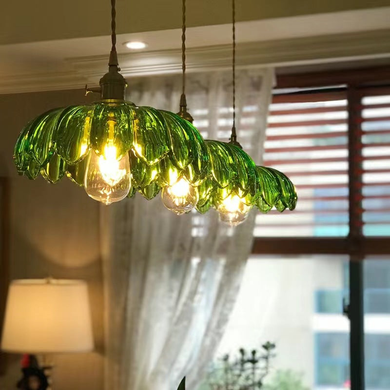 Rumibamo Retro LED Pendant Light Colourful Glass/Metal Flower Dining Room