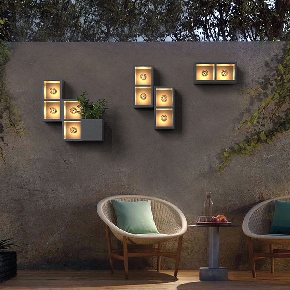 Jibebit Modern Cube Square Metal/Glass Outdoor Wall Lamp, Black