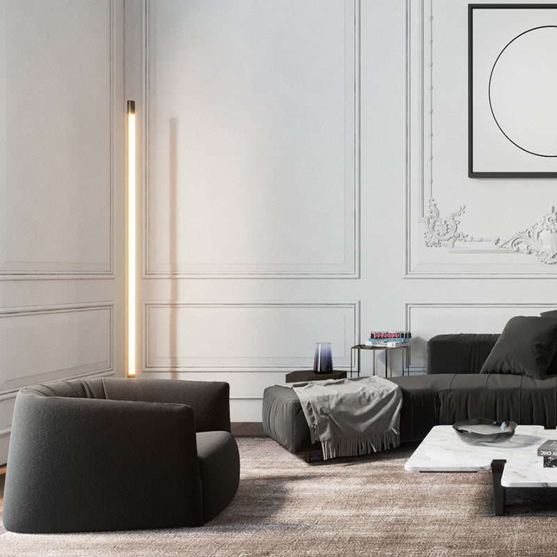 Jupetar Minimalist Linear Floor Lamp, Black/Gold, Metal/Marble
