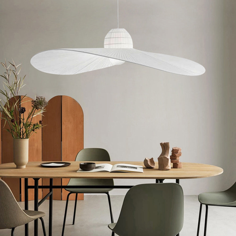 Jevupek Modern Woven Wide-Brimmed Hat Shape Metal/Fabric Pendant Light, Black/White
