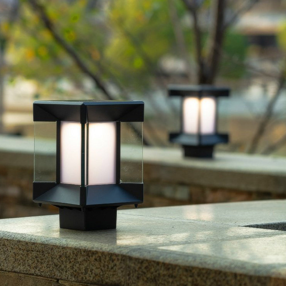 Piluger Modern Rectangular Metal Glass Outdoor Lamp, Black/Black-Gold