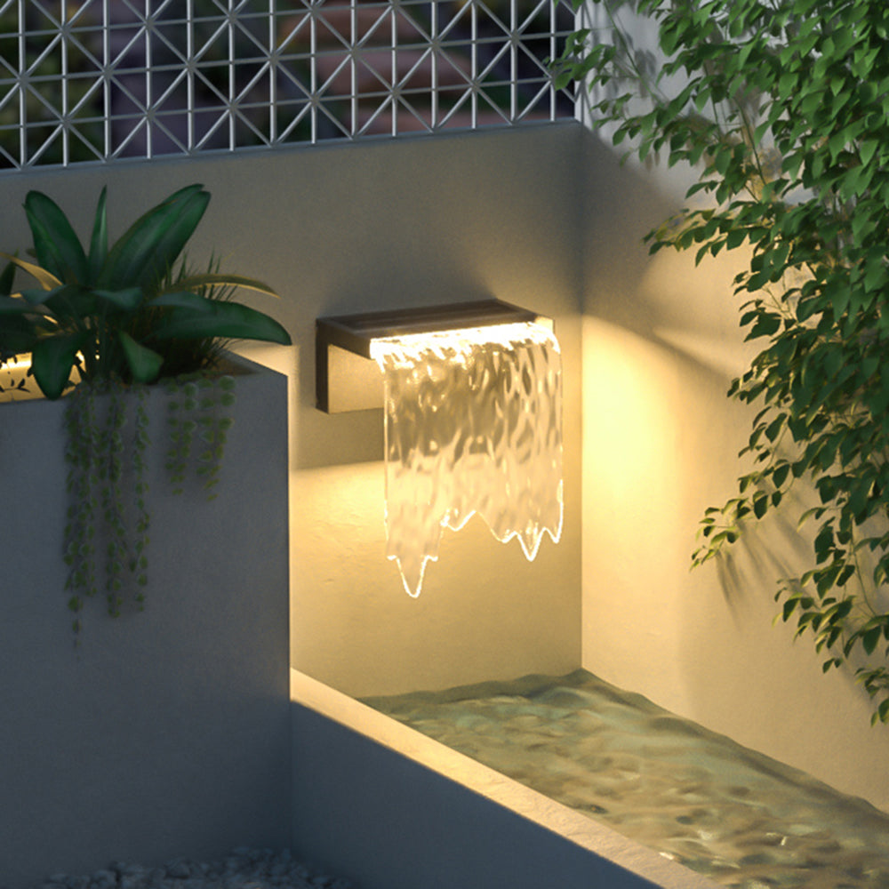 Hobavom Modern Minimalist Water Texture Metal/ Solar Waterproof Outdoor Wall Lamp, Black