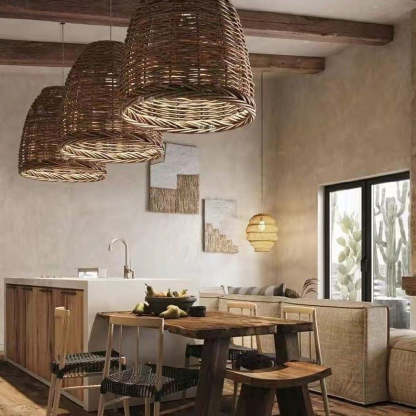 Kutegedo Vintage Rustic LED Pendant Light Rattan Living Room Bedroom