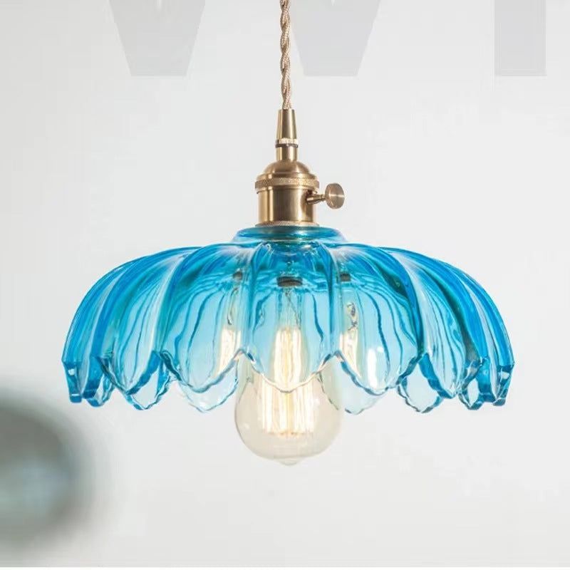 Rumibamo Retro LED Pendant Light Colourful Glass/Metal Flower Dining Room