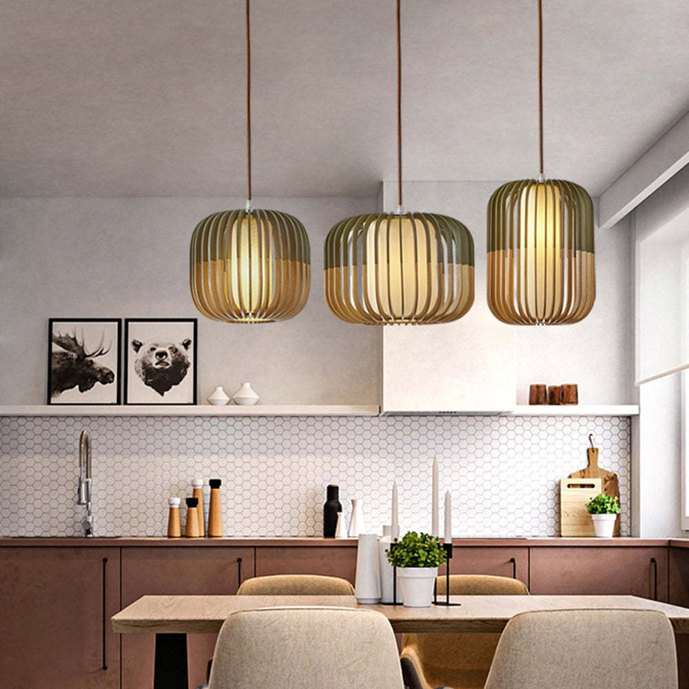 Tamisas Modern Birdcage Wood Pendant Light