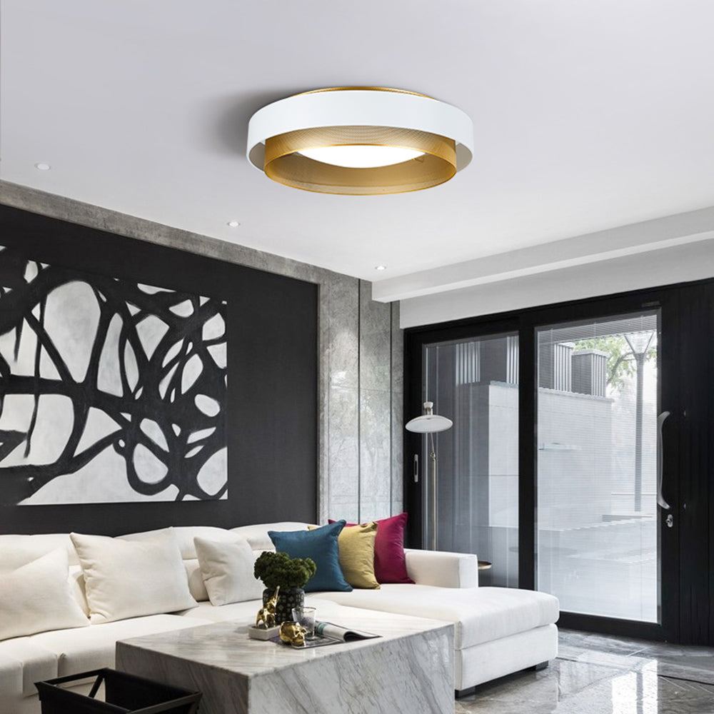 Fusoros Modern Ring Metal/ Flush Mount Ceiling Light, White/Black