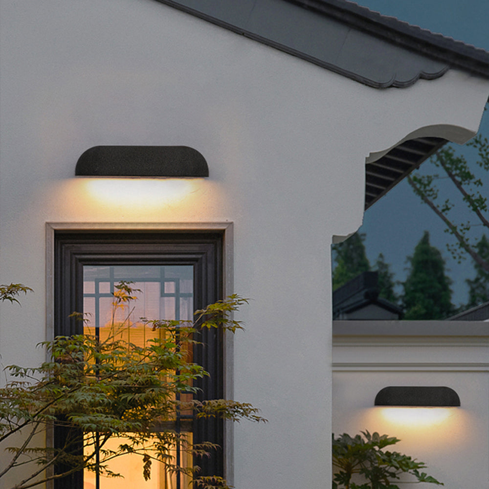 Pasagel Modern Minimalist Semi-elliptical Metal/Stone Outdoor Wall Lamp, Black/White