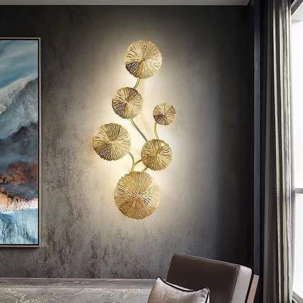 Gutinom Modern Metal Round Lotus Leaf Wall Lamp, Gold