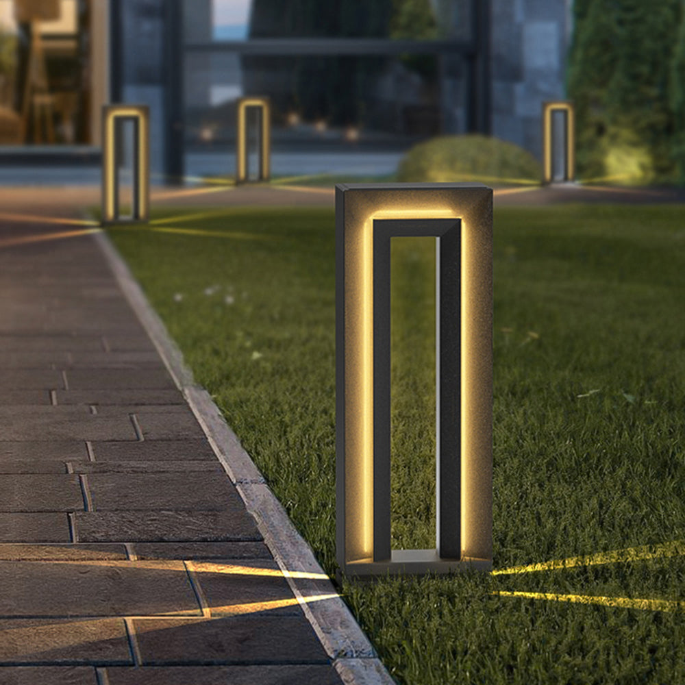 Pedonut Modern Metal Hollow Rectangular Solar Outdoor Path Light, Black