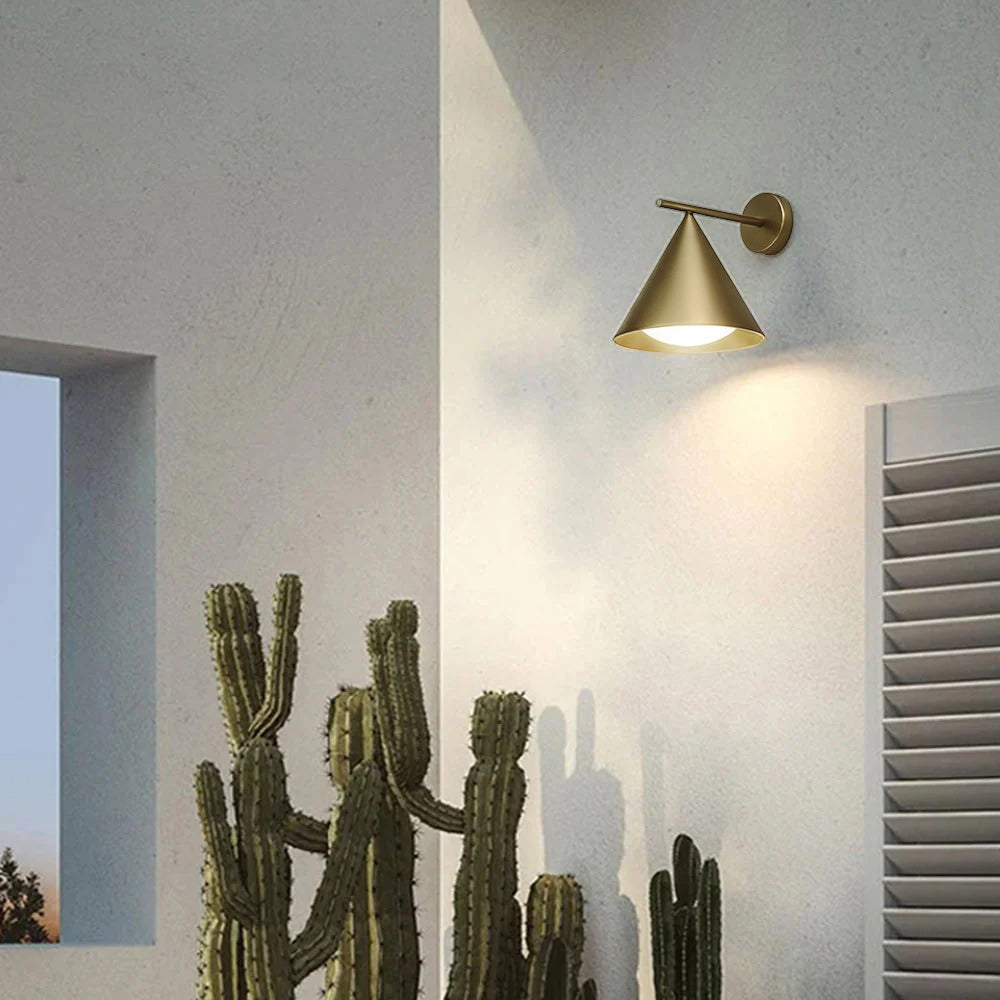 Kisumit Modern Minimalist Cone Metal Outdoor Waterproof Wall Lamp，Black/Gold