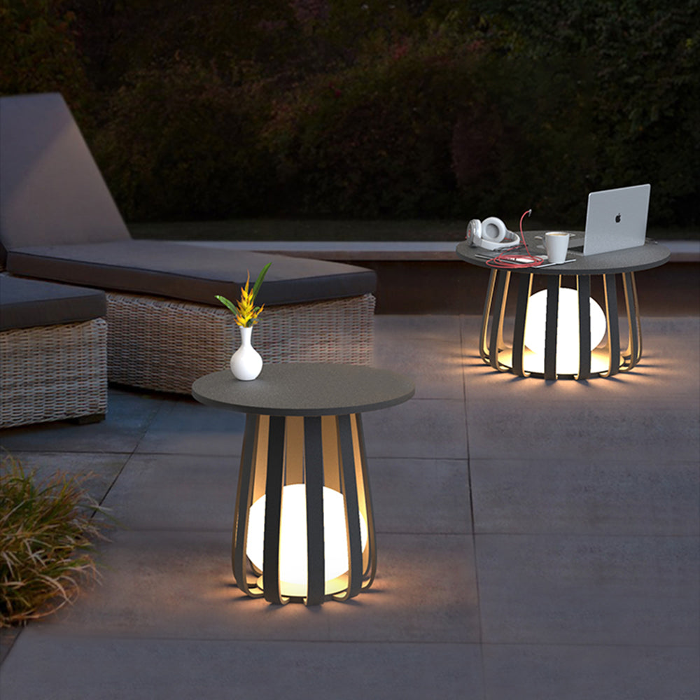 Bumiben Table Metal Outdoor Solar Floor Lamp, Hardwired/Solar, Black