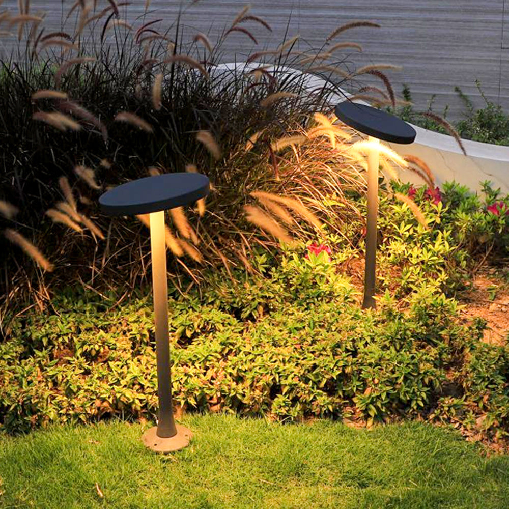 Maradek Modern Metal Disc Solar Outdoor Bollard Light, Black