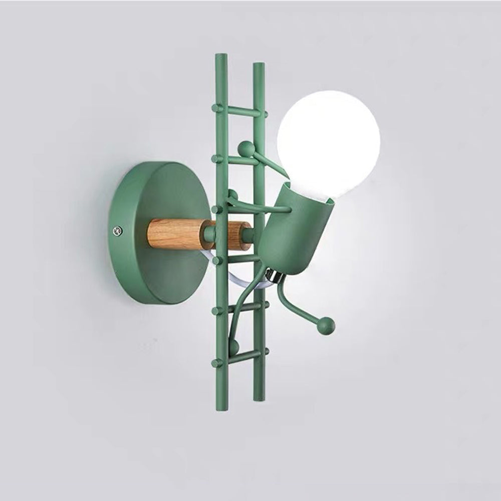 Hibinot Industrial Man Metal/Wood Wall Light, Gray/White/Green