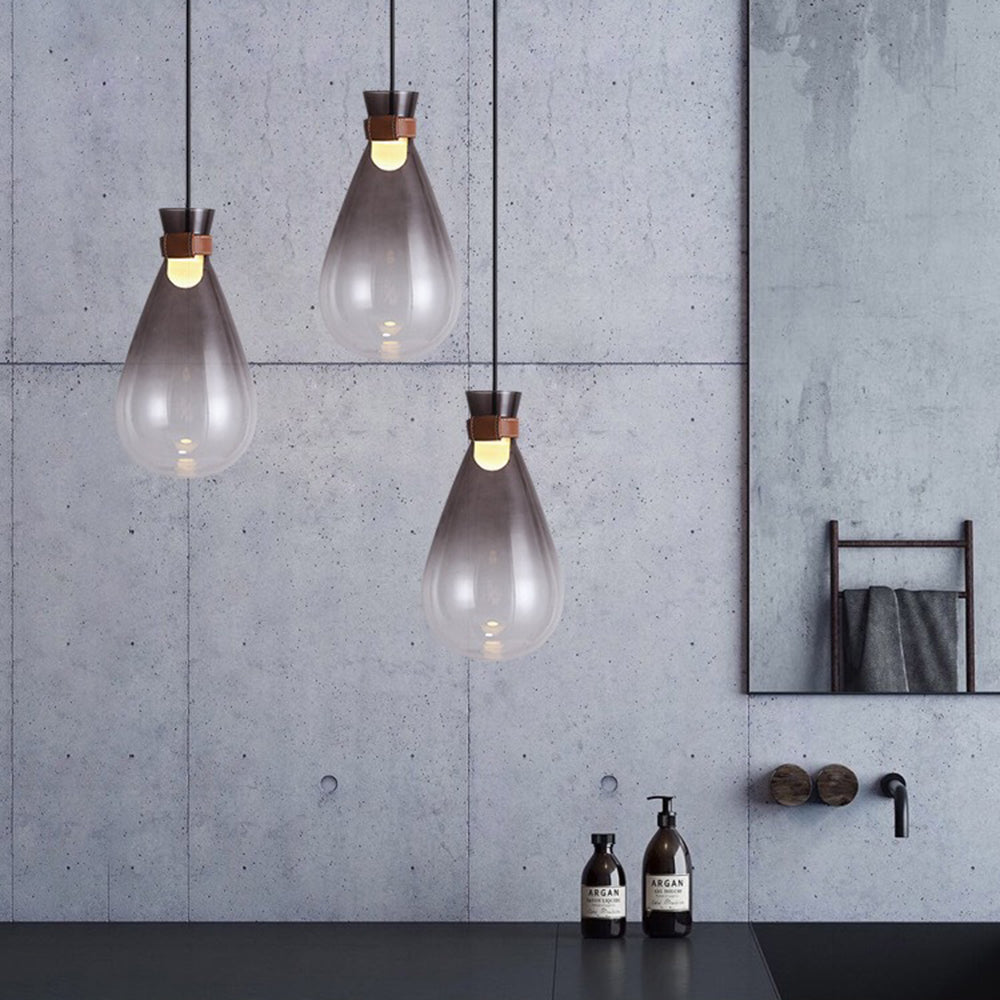 Jaroduk Minimalist Teardrop Shaped Glass Pendant Light, Smoke Gray/White