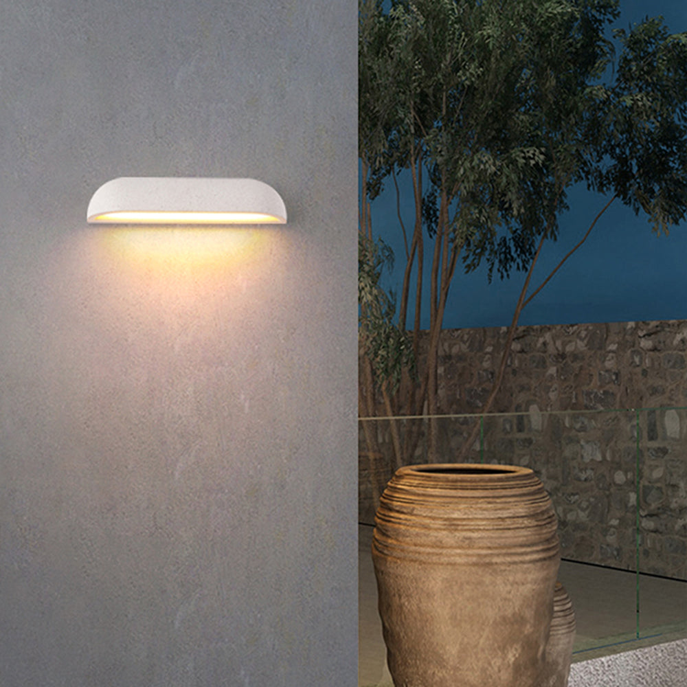 Pasagel Modern Minimalist Semi-elliptical Metal/Stone Outdoor Wall Lamp, Black/White
