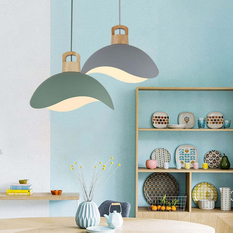 Hobokik Colorful Shade Single Pendant Lights, Wood & Metal