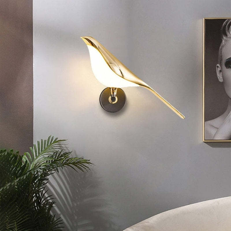 Kimilot Minimalist Magpie Bird Metal Wall Lamp, Bedroom