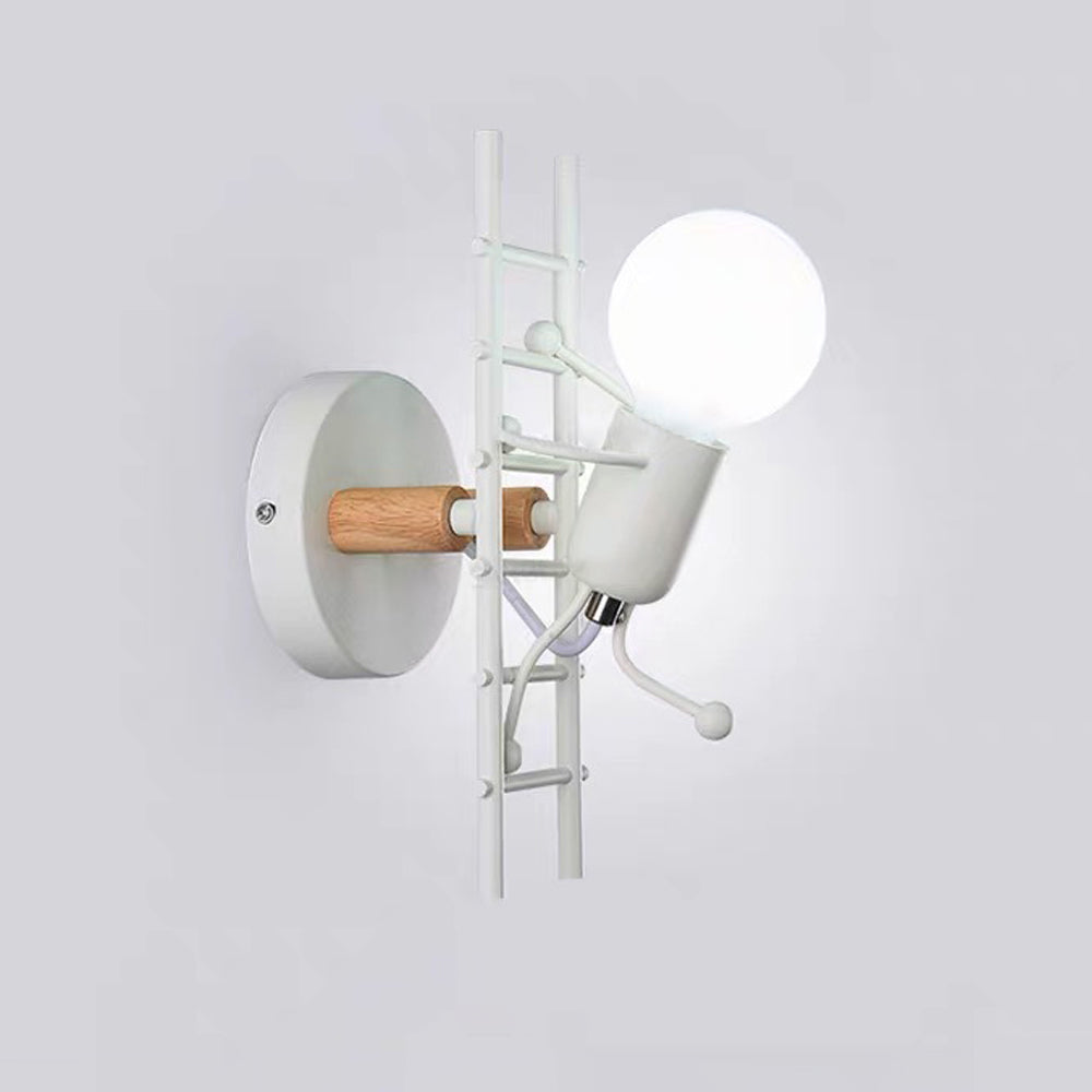 Hibinot Industrial Man Metal/Wood Wall Light, Gray/White/Green