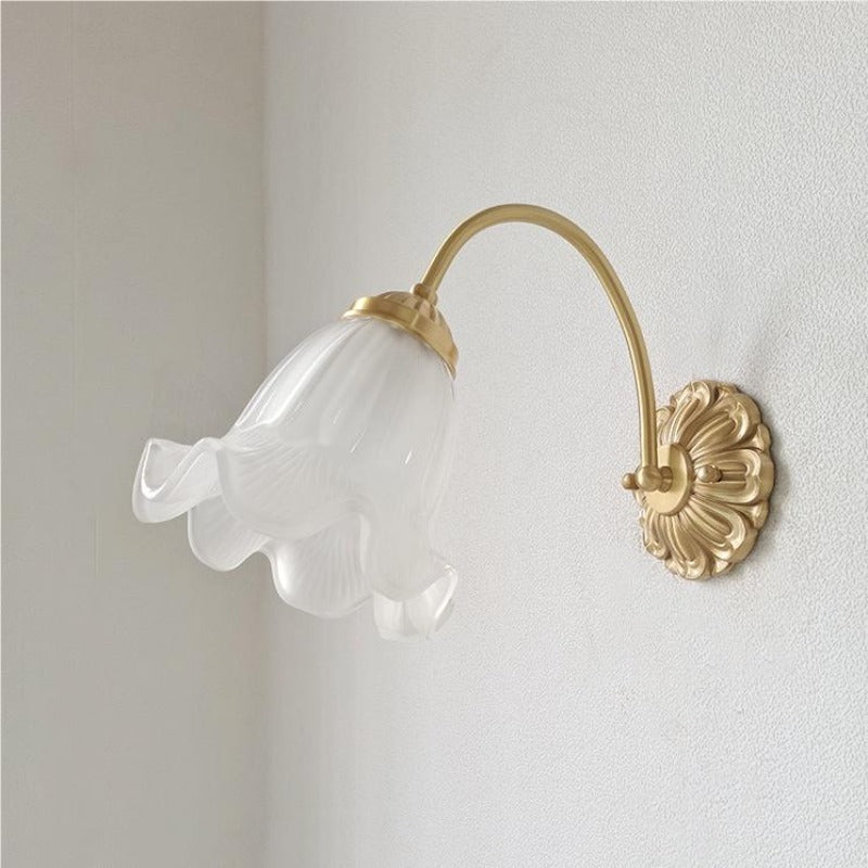 Beniduk Retro LED Indoor Wall Lamp Gold Glass Flower-shaped Design Bedroom
