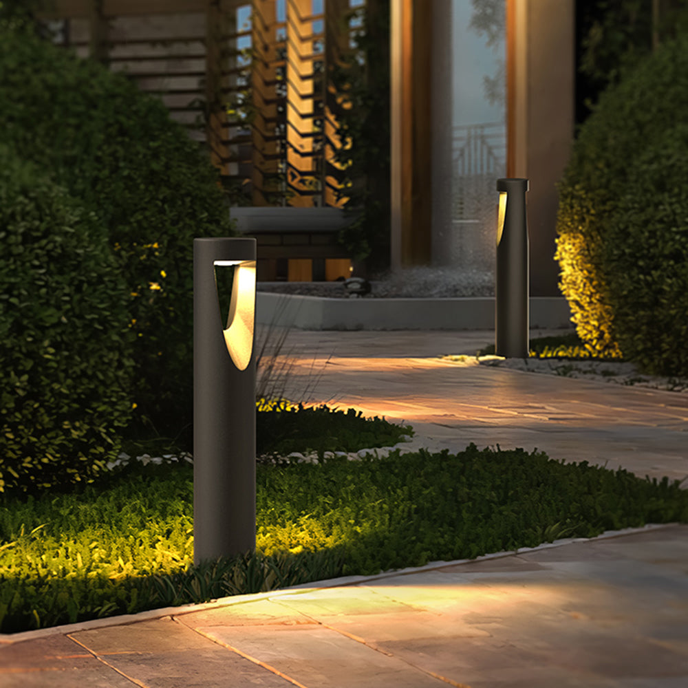 Momadid Contemporary Metal Cylindrical Hollow Outdoor Path Light, Black