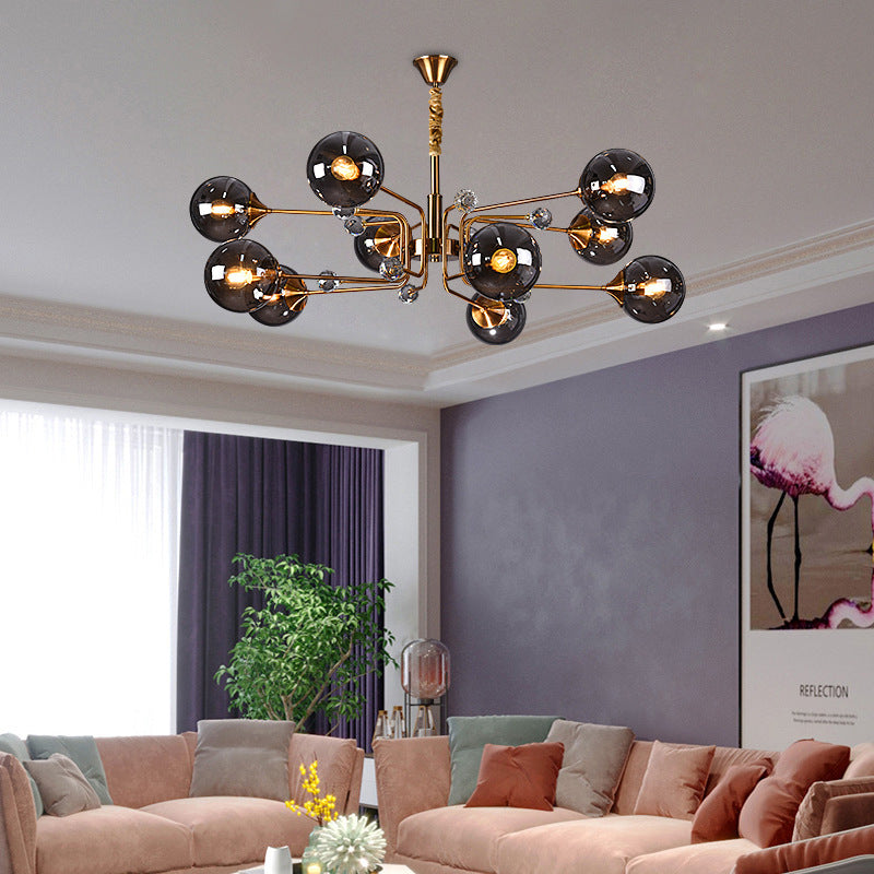Simutet Nordic Modern Chandelier Clear/Grey Metal Living Room
