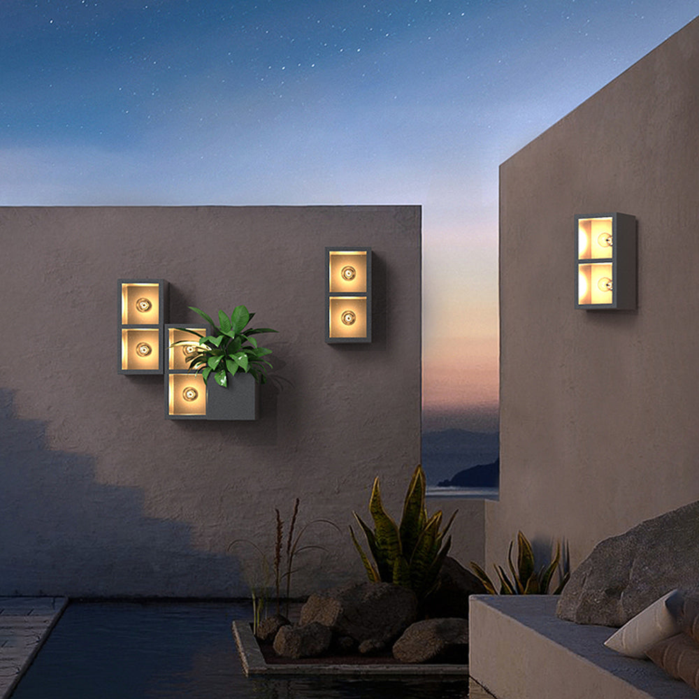 Jibebit Modern Cube Square Metal/Glass Outdoor Wall Lamp, Black