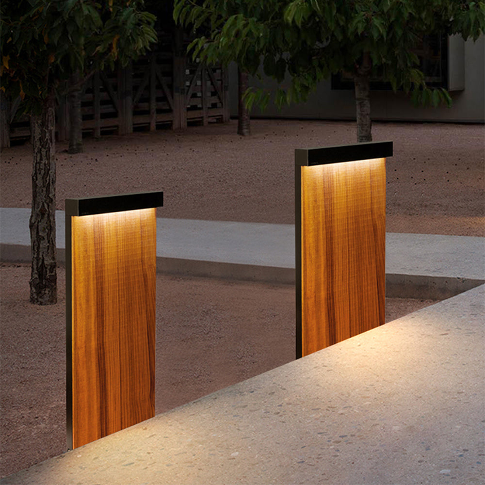 Labemut Modern Metal Rectangular Outdoor Path Light, Wood